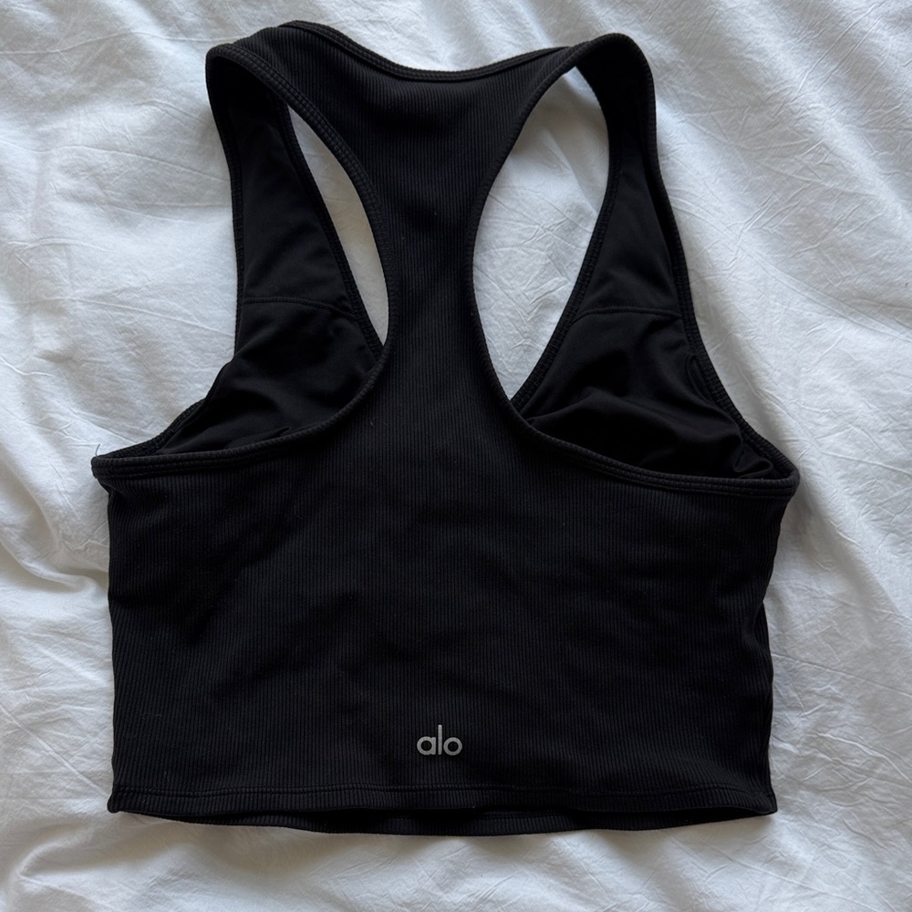 Black Ribbed Racerback Crop Tank Top - Picture 2 of 4